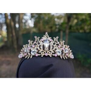 Small ornate Pink Woodland Crystal Tiara Bridal Crown Birthday Wedding Gift kids